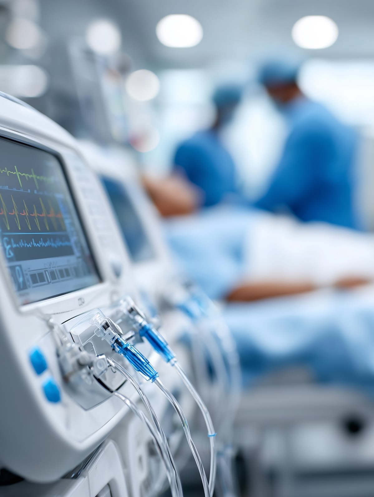 Doctors discussing care in a hospital corridor